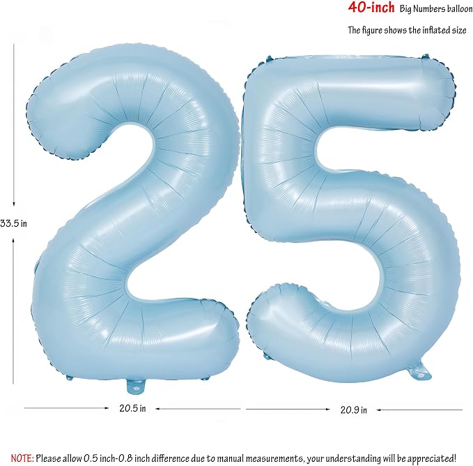 40 In Matte Blue Number Balloons Helium Foil Mylar Balloon Party Digital 25 | - Image 2