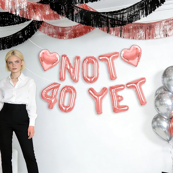 Rose Gold Gold Not 40 Yet Banner, 16 in letter NOT 40 YET Balloons 39th - Image 7
