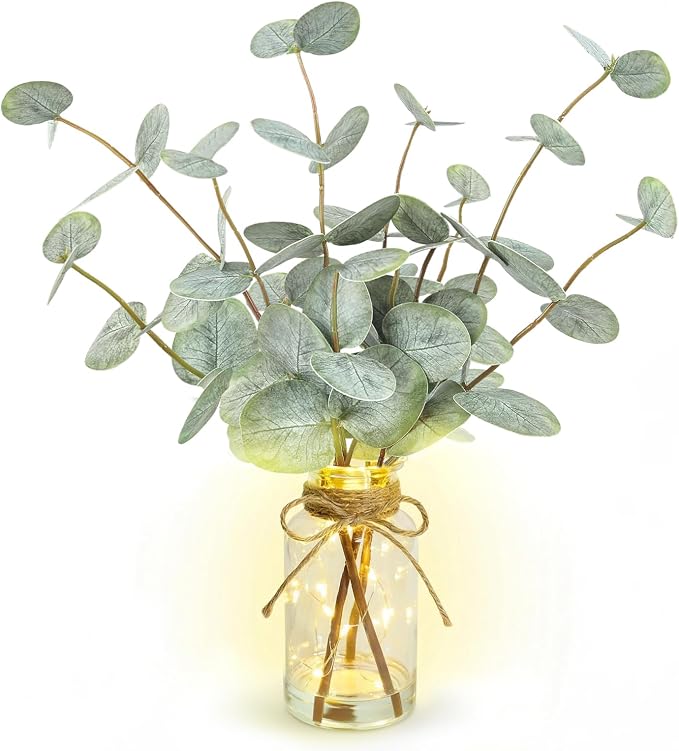 Bessol Artificial Eucalyptus Stems in Glass Vase by Bessol