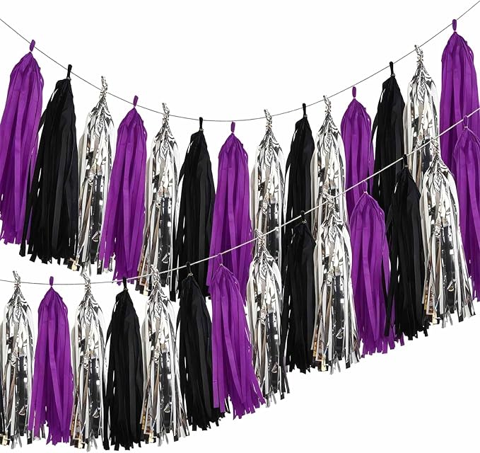 Purple, and Metallic Silver Tassel 30Pcs Tissue Paper Tassels Garland DIY by Unknown