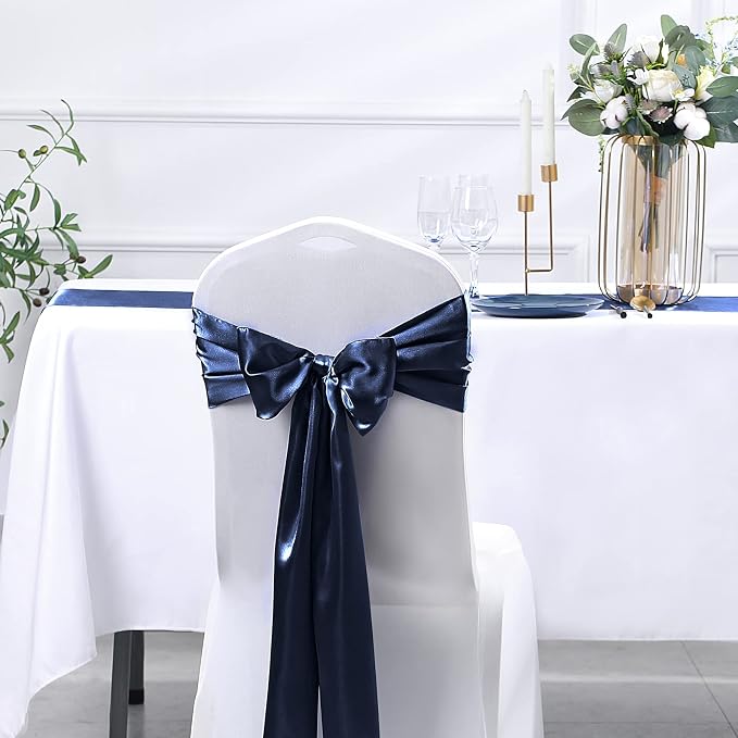 SiinvdaBZX 24 Pcs Navy Blue Satin Table Runner 12 x 108 inches Long | Bright - Image 5