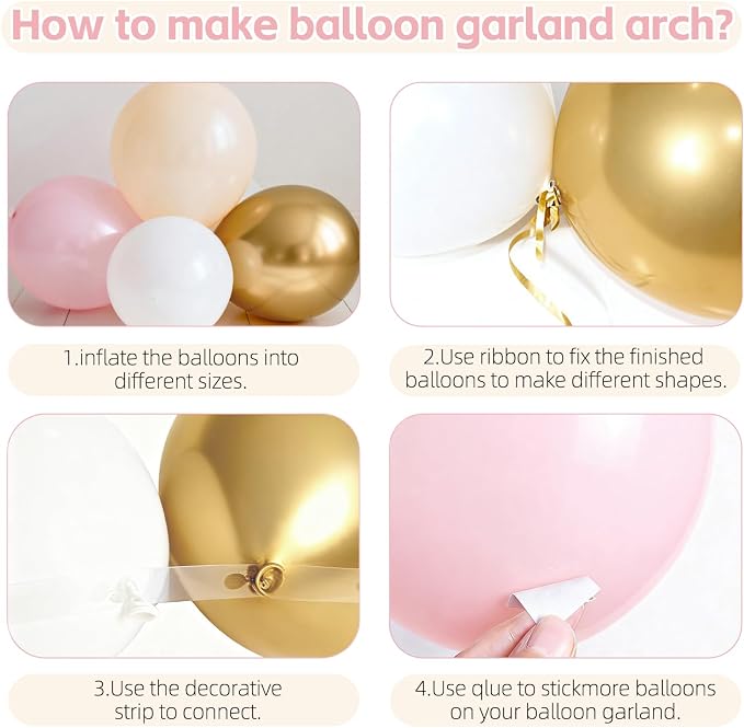 Pink and Gold Balloon Arch Kit, Nude White Confetti, Party Decor | Light Pink - Image 3