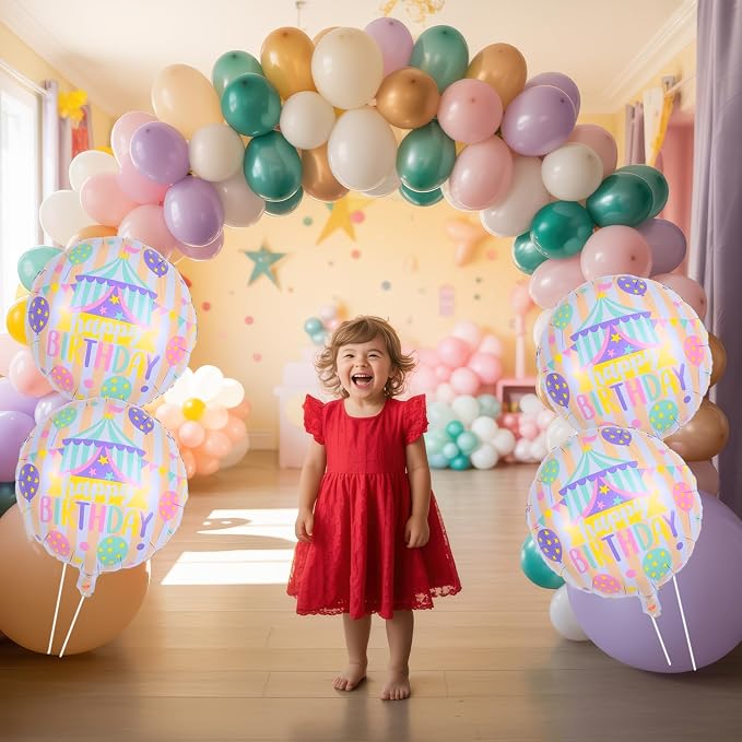 18 Inch Circus Happy Birthday Foil Balloons, Pastel Rainbow Balloon - Image 5