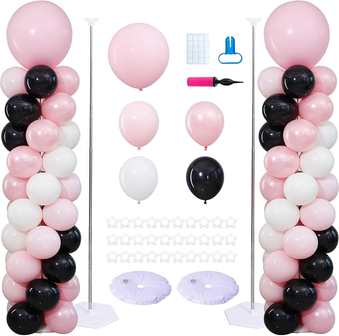 2 Sets Pink Black White Balloon Column Stand Kit by KINNOGOLDLEAF