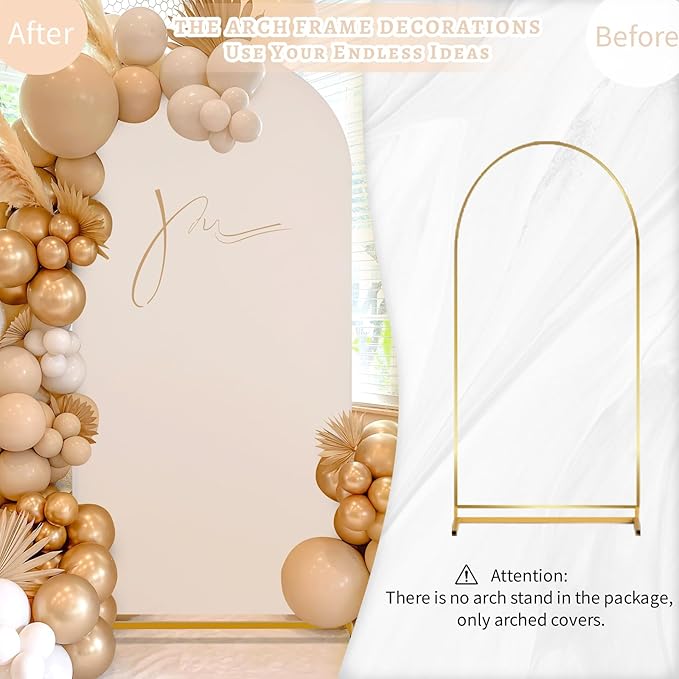 SoarDream 7.2FT Wedding Arch Cover Beige Spandex Fitted Wedding Arch Stand Covers Fitted for Round Top Chiara Arch Cover Stretchy Backdrop for Birthday Birthday Party Balloon Decor