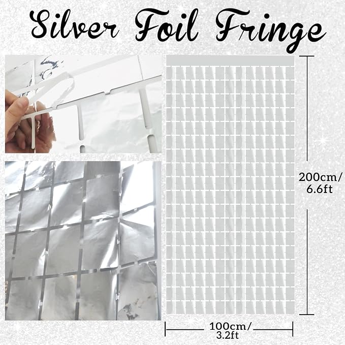 GOER Silver Party Backdrop Metallic Tinsel Foil Fringe Curtains Photo Booth - Image 2