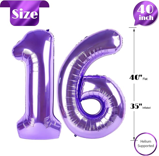 Purple Number 16 Balloon 40 Inch - Image 5
