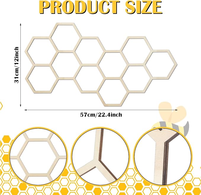 Silipull 2 Pcs 22 x 12 Inch Large Wood Honeycomb Decoration Honeycomb Wall - Image 3
