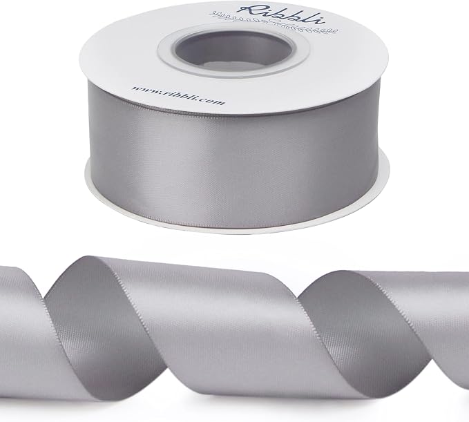 Ribbli Silver Double Faced Satin Ribbon, 1-1/2” x Continuous 25 Yards, Use - Image 2