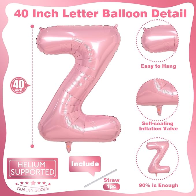 Z Letter Balloon Pastel Pink, Large Inflatable Light Pink Balloon Letter Z - Image 2