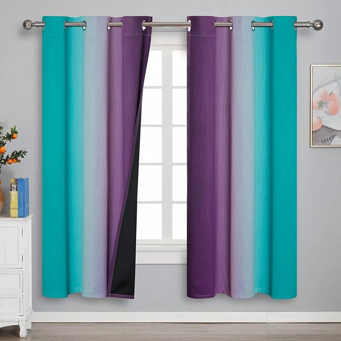 Ombre Teal and Purple Blackout Curtains 72 Inch Length 2 panels, Grommet - Image 2