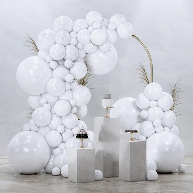 PartyWoo White Balloons 145pcs Matte White Latex Balloons Different Sizes | 18 by PartyWoo