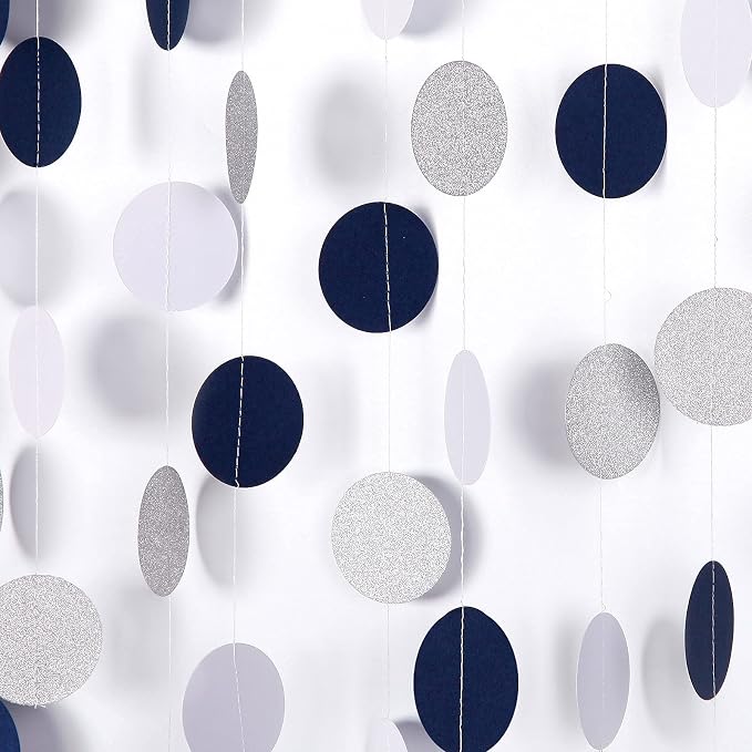 Navy Blue White Silver Paper Garland, 52Ft Gender Reveal Hanging Decoration - Image 6