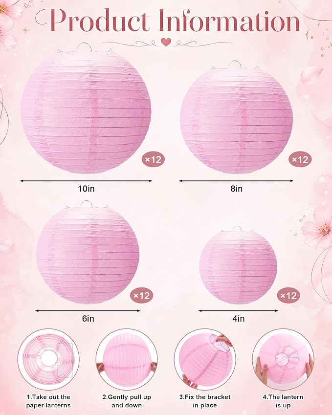 Treela 48 Pcs Paper Lanterns Party Decorations Chinese Round Paper Decor - Image 3