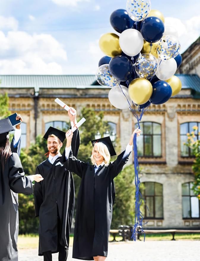 Navy Blue and Gold Balloons, Party Decor | Dark Blue Metallic Gold White - Image 2