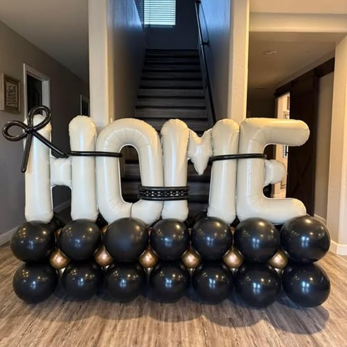Beige HOME Balloons 40 Inch, Large HOME Letter Banner Cream White - Image 4