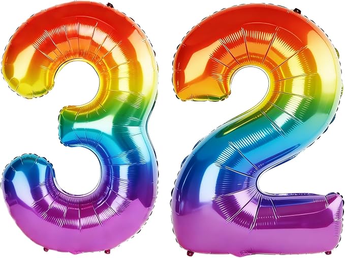 40 Inch Number 32 Balloons for 32nd Birthday Party Decorations, 0-100 Rainbow by FOBELEC