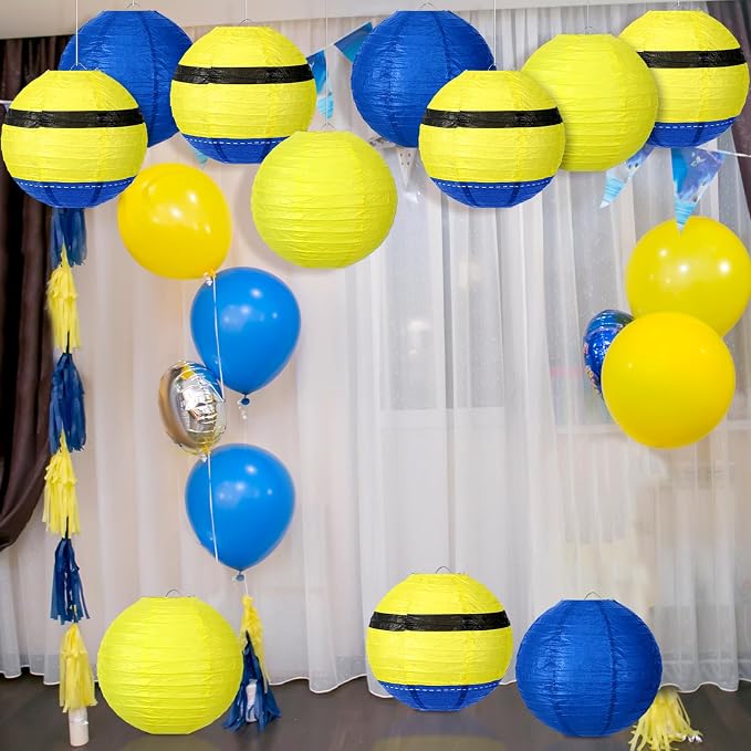 Baquler 12 Pcs Blue and Yellow Paper Lanterns Party Decorations, 8 Inch Round - Image 5