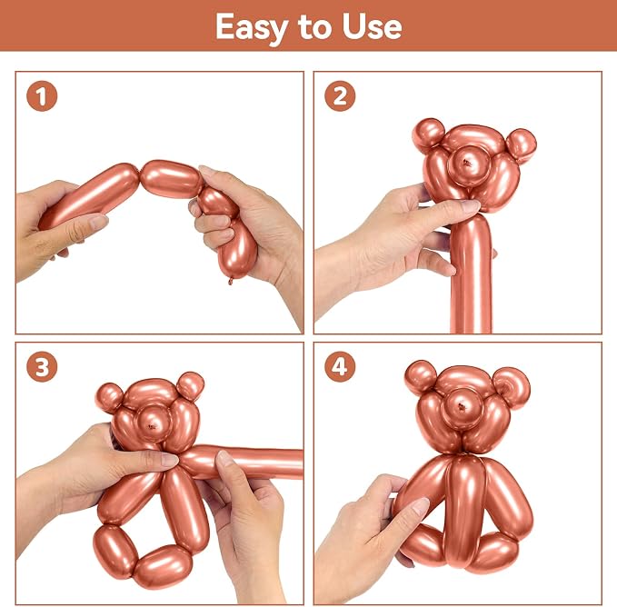 Metallic Rose Gold Long Balloons Premium 260 Twisting Animals Magic Balloons - Image 4
