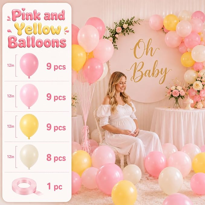 Pink and Yellow Balloons, 12 Inch Blush Pastel Baby Pink Light Yellow and Ivory - Image 2