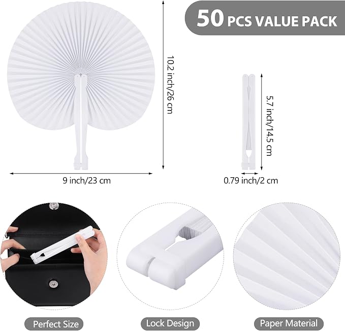 MCEAST 150 Pieces White Party Paper Fans Decorations Folding Fan Handheld Fan - Image 2