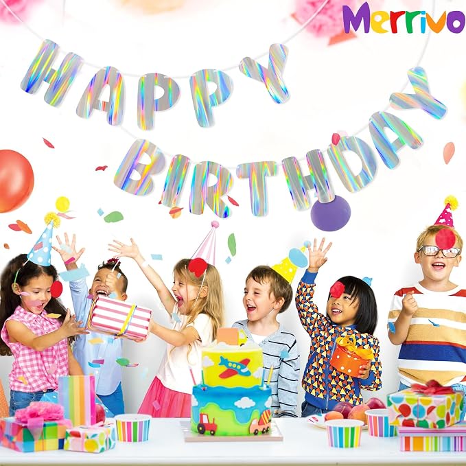 Iridescent Happy Birthday Banner, Pre-Strung Holographic Birthday Decorations - Image 5