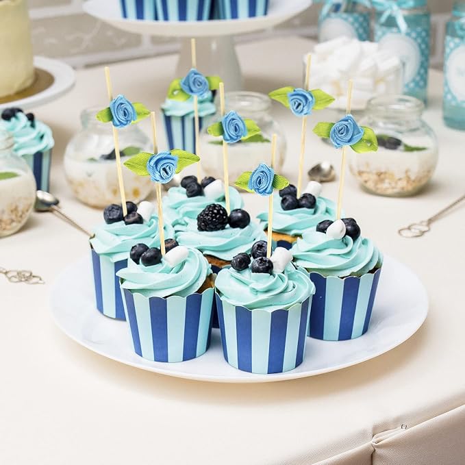 Minisland Blue Rose Flower Cocktail Picks, 4.7 Inch Long Bamboo Fancy Toothpicks - Image 6