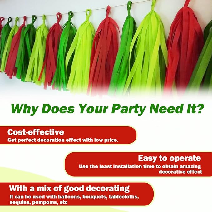 Red Tassel Garland 20 Pcs, Tissue Paper Tassels Garland Banner - Image 3
