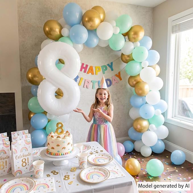 White Number 8 Balloon 40 Inch, Large White Foil Mylar 8th Birthday Decorations - Image 2