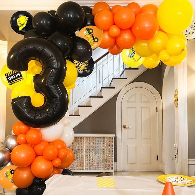 Construction Balloons, 12 Inch Black Yellow Orange Truck Printed Confetti - Image 5