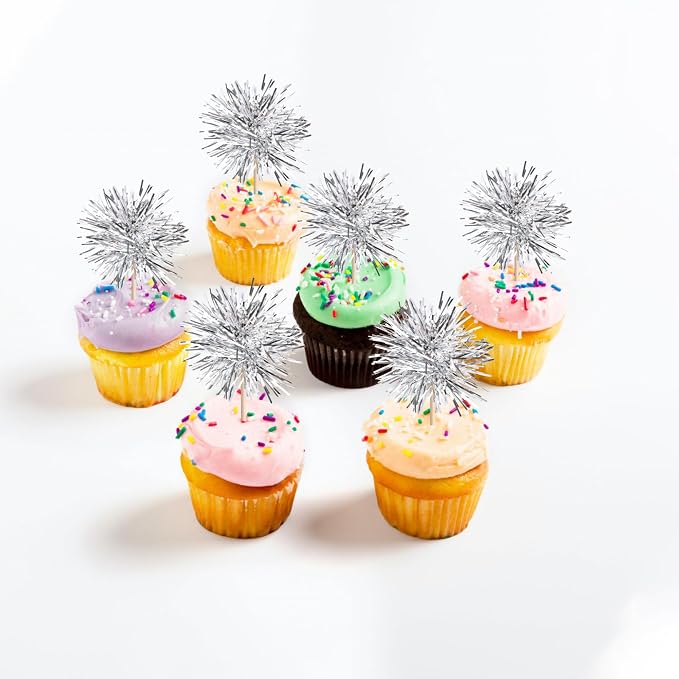 40 PCS Foil Firework Cupcake Toppers Fireworks Cupcake Picks Sparkle Tinsel - Image 5