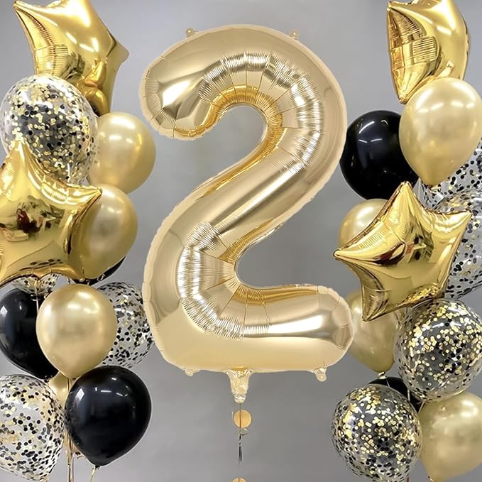 Champagne Gold Large Number 2 Balloon, 40 Inch Light Gold Foil Helium Number - Image 2