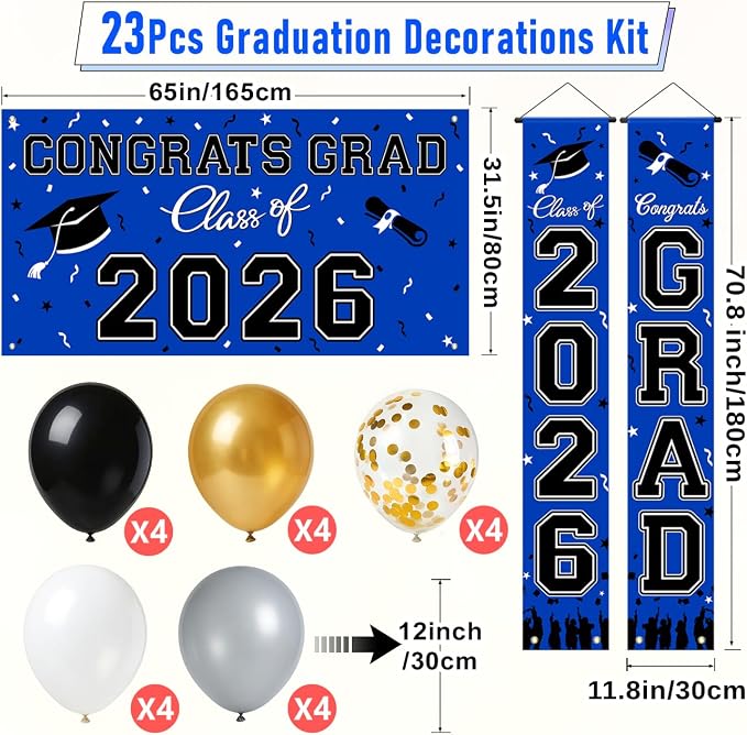 WOHOHOHO 23Pcs Graduation Decorations 2026 Set, Class of 2026 Backdrop - Image 2