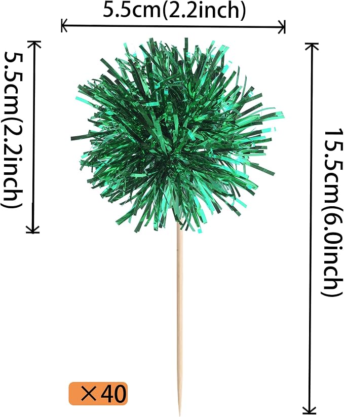 40 PCS Foil Firework Cupcake Toppers Green Sparkler Cupcake Picks Sparkle - Image 2
