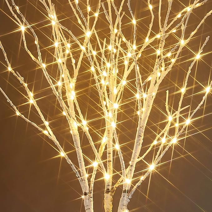 Fudios Lighted Branches 150 LED Fairy Lights with Timer 32in Plug in, Electric Lit White Birch Twigs for Vase Christmas Inside Outside Decor 1 Set
