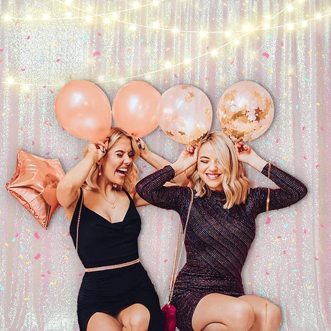 PartyDelight Iridescent White Sequin Backdrop 7x7ft Shimmer Photo Curtain | 4 - Image 6