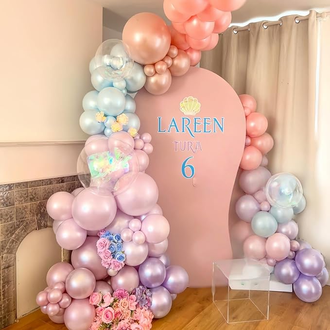 Pastel Mermaid Balloons Set, Pearl Rose Gold Metallic Pink Purple Blue Latex - Image 4