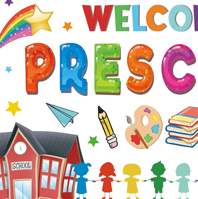 Welcome to Preschool Backdrop Banner First Day of School Party Decorations | - Image 3