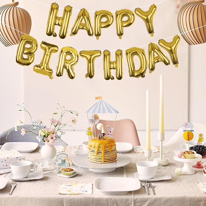 Gold Happy Birthday Balloons Banner 16 Inch Mylar Foil Letters, Inflatable - Image 5