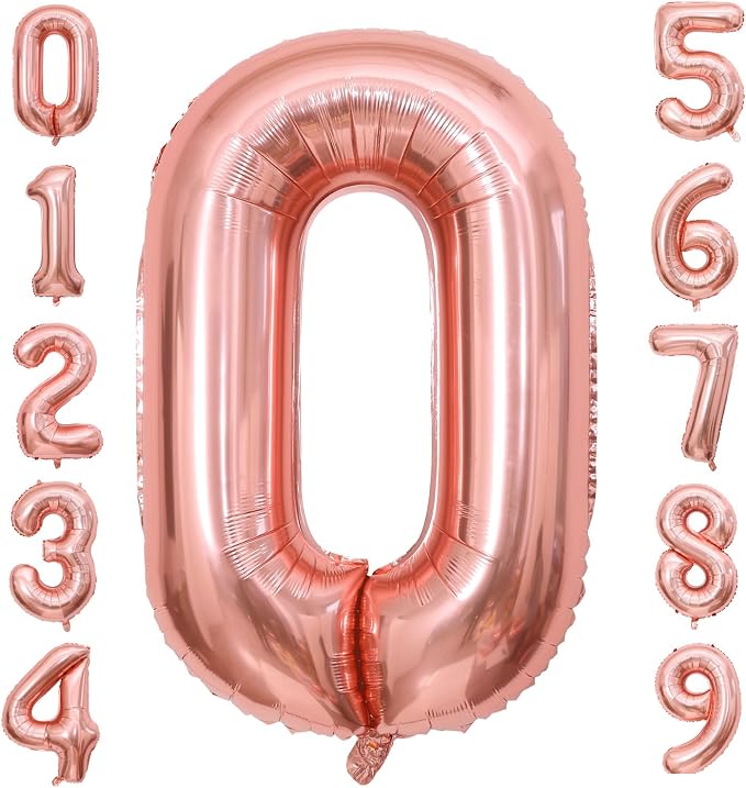 Rose Gold 0 Number Balloons, 40 Inch Big 0 Balloon Numbers Rose Gold 0 Foil by BBPOOL