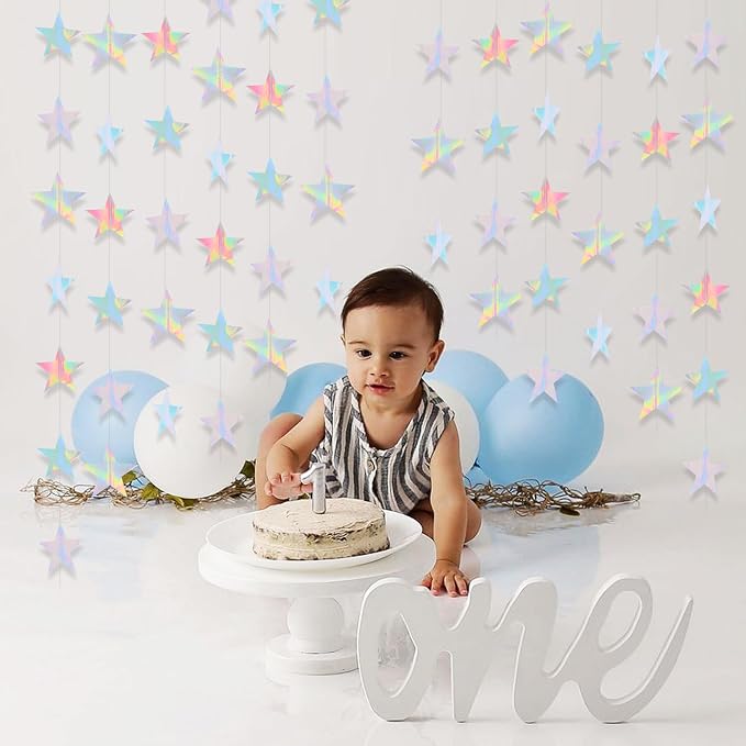 BEISHIDA Glitter Star Garland Iridescent Holographic Party Decor Twinkle Star - Image 5