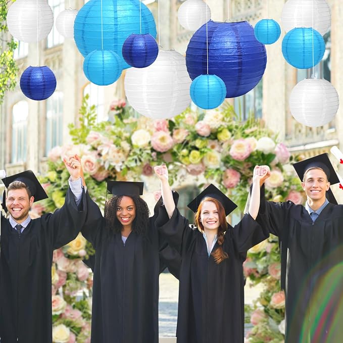 21Pcs Blue Paper Lanterns, 4-10in Hanging Decor, Wedding Birthday | Blue - Image 6
