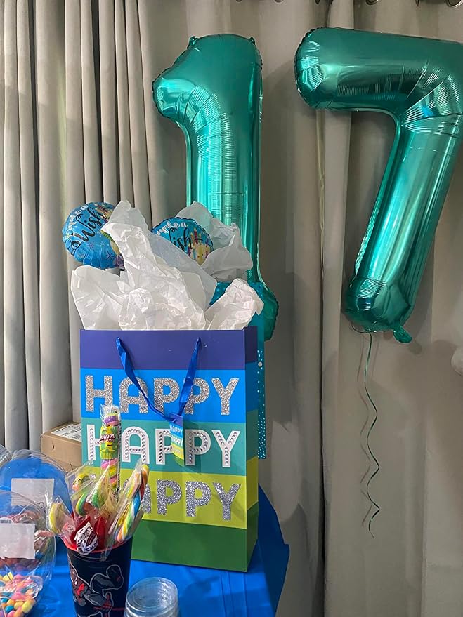 7 Balloon Numbers Party Decorations, 40In Blue-green Balloons - Image 2