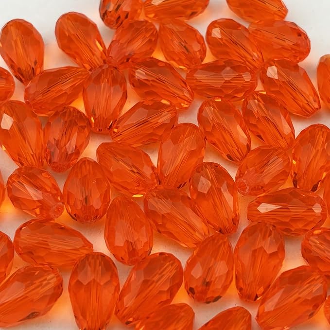 200pcs 3x5mm Teardrop Crystal Glass Beads for Jewelry Making, Faceted Vertical Hole Teardrop Glass Spacer Beads for Wind Chimes Bracelet Earring Necklace DIY Craft(Orange)