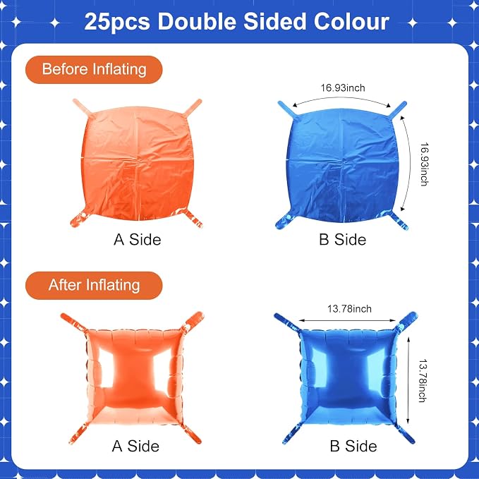 Orange and Blue Square Foil Balloons 25 Pcs Metallic Orange and Blue Balloons - Image 7