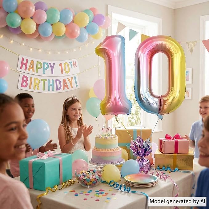 Rainbow Ombre Number 10 Balloon 40 Inch Pastel Foil Decor - Image 2