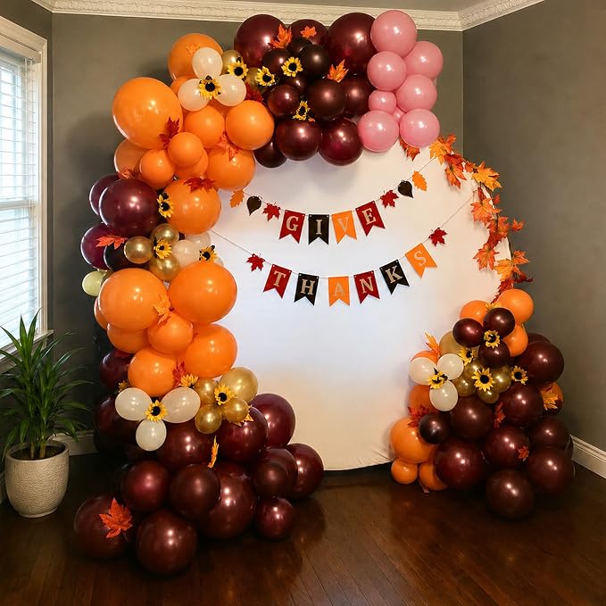HILAVO Fall Balloons, 12 Inch Thanksgiving Balloons Dusty Pink Orange Burgundy - Image 4