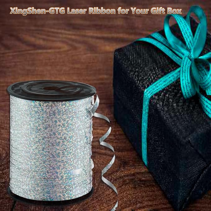 Silver Glitter Curling Ribbon, 500 Yard 3/16" Laser Curling Crimped - Image 4