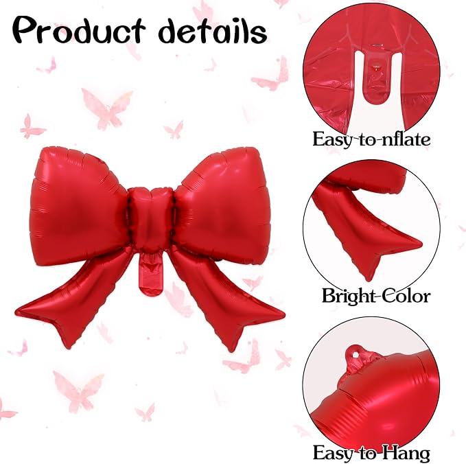 Vuzvuv 5 Pcs Big Red Bow Balloons, 30 Inch Foil Bow Balloon - Image 3