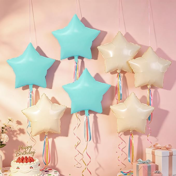 Pastel Blue Sand White Star Balloons 18 Inch - Image 5